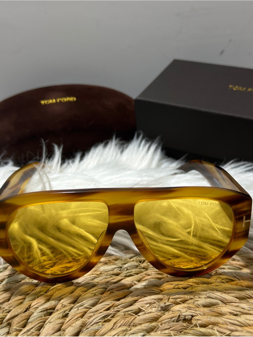 Tom Ford Amber Acetate Shield Sunglasses with Yellow Lenses